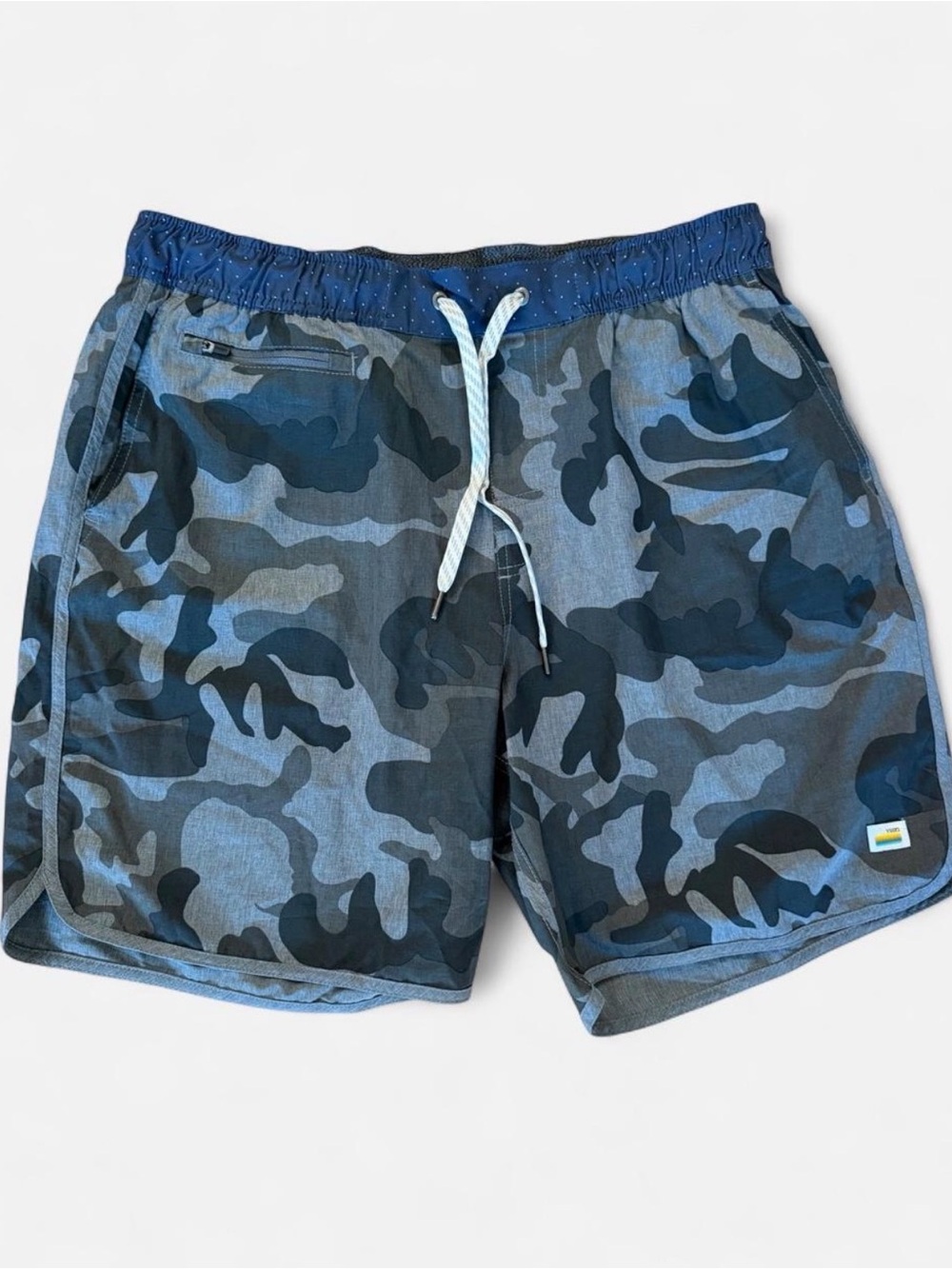 Vuori Blue Camo Swim Trunks - Elastic Waist Drawstring